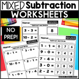 Mixed Subtraction Worksheets | K, 1st, 2nd Grade | No Prep