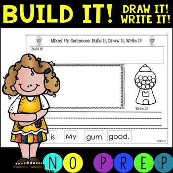 Preview of NO PREP! Mixed Up Sentences!  CVC Build it! Draw it! Write it!