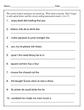 mixed up sentences writing sentences 2nd grade 3rd grade tpt