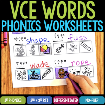 Preview of Mixed VCE - CVCE Phonics Worksheets & Activities with Blending Sounds