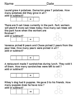 Mixed Word Problems - Add and Subtract single digits by Dreajarvis