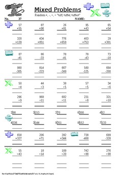 Preview of Mixed Worksheet + - / *