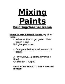 Preview of Mixing Paints Handout