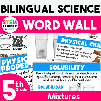 Preview of Mixtures Vocabulary | 5th Grade Science Bilingual Word Wall