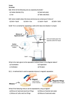 Mixtures and Separating Mixtures - Worksheet | Easel Activity Distance ...