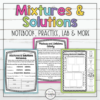 Preview of Mixtures and Solutions Activities, Notebook, Worksheets, Separating Mixtures