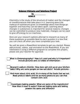 Preview of Mixtures and Solutions Chemistry Project