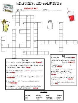 Mixtures and Solutions Crossword Puzzle by Science #39 n #39 Stuff TPT
