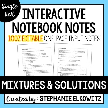 Preview of Mixtures and Solutions Editable Notes