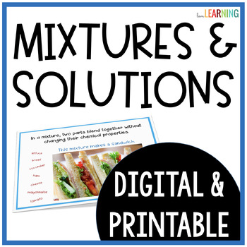 Preview of Mixtures and Solutions Lesson, Interactive Notes, and Sort Activity