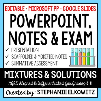 Preview of Mixtures and Solutions PowerPoint, Notes & Exam - Google Slides