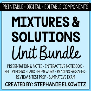 Preview of Mixtures and Solutions Unit Bundle | Printable, Digital & Editable Components