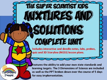 Preview of Mixtures and Solutions Unit w/PPT Doodle Notes Editable 3D Lesson Plans