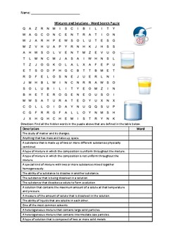 Preview of Mixtures and Solutions - Word Search Puzzle Worksheet Activity (Printable)