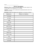 Mixtures and Solutions Worksheet