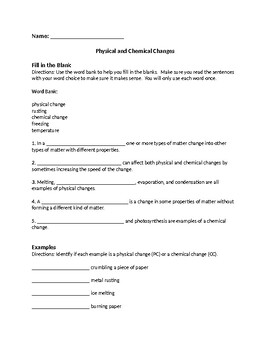 Preview of Physical and Chemical Changes