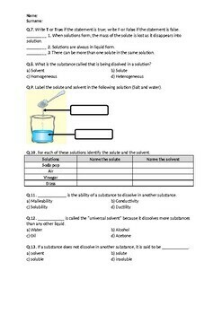 mixtures and solutions assignment quizlet