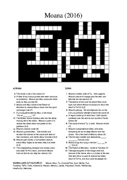 Preview of Moana (2016) Crossword Puzzle