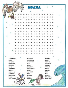 Preview of Moana Activity Movie Disney Word Search