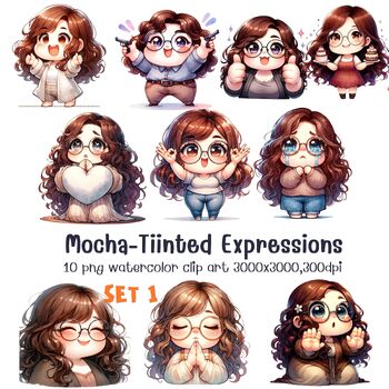 Preview of Mocha-Tinted ExpressionsSet1(A0150)Watercolor ClipArt Education Activities Gif