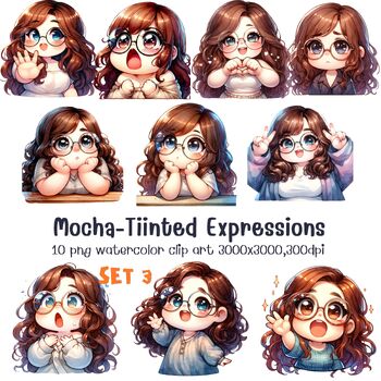Preview of Mocha-Tinted Expressions Set3(A0152)Watercolor ClipArt Education Activities Gift