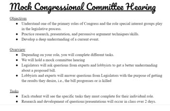 Preview of Mock Congressional Committee Hearing