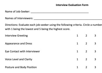 Preview of Mock Interview Evaluation Form