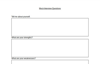 Mock Interview Questions - Geared Towards High School Students | TPT