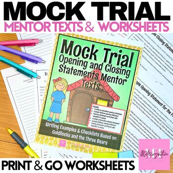 Preview of Mock Trial Opening and Closing Statement Mentor Texts & Worksheets