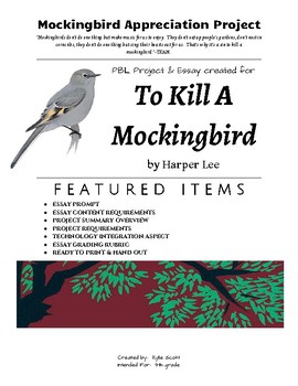 Preview of Mockingbird Appreciation PBL Project for Harper Lee's "To Kill A Mockingbird"