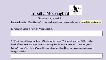 Preview of Mockingbird Chs. 5, 6, 7, and 8 Questions