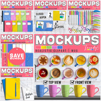 Preview of Mockup Scene Creator Movable Elements School Supplies | Trendy Colors 1 Bundle