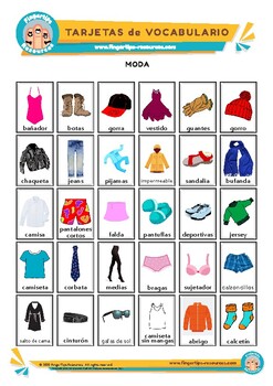 Moda y Ropa - Spanish Vocabulary Flashcards by FingerTips Resources