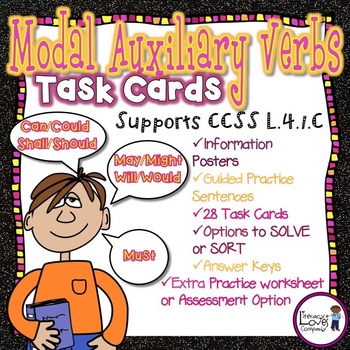 Preview of Modal Auxiliary Verb Task Cards {CCSS L.4.1.C}