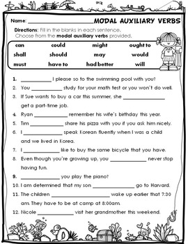 modal auxiliary verbs l41c worksheets distance learning tpt