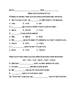 Preview of Modal Auxiliary Verbs 4th Grade