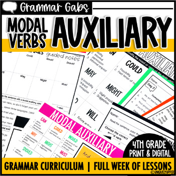 Preview of Modal Auxiliary Verbs Worksheets, Activities, and Anchor Charts 