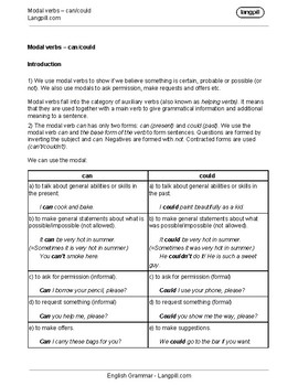 modal verbs can could worksheet by langpill english tpt