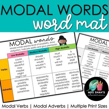 Preview of Modality Words Word List | Modal Verbs and Modal Adverbs