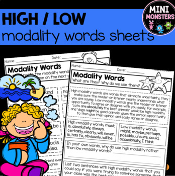 Preview of Modality Words Worksheets