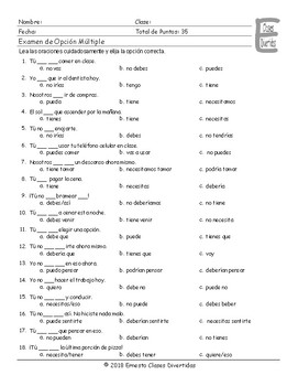 modals of obligation necessity and prohibition spanish multiple choice exam