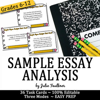 Preview of Sample Essays Analysis Task Cards, Peer or Self Evaluation, Any Mode