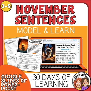 Preview of Model Sentences for November - Writing Daily Practice Mentor Sentence
