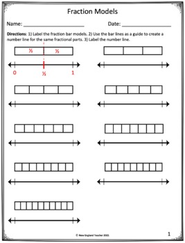 Preview of Modeling Fractions with Bar Models / Tape Diagrams and Number Lines