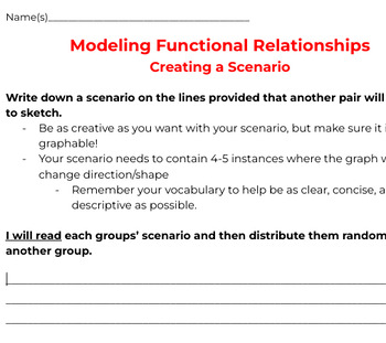 Preview of Modeling Functional Relationships-ONE DAY LESSONS-StudentCreatedScenarios