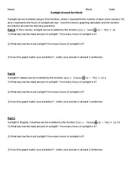 Preview of Modeling Sunlight Around the World Using Trigonometry Functions