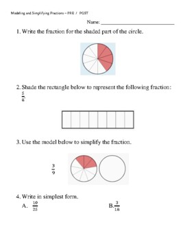 Preview of Modeling and Simplifying Fractions Assessment (Version 1)