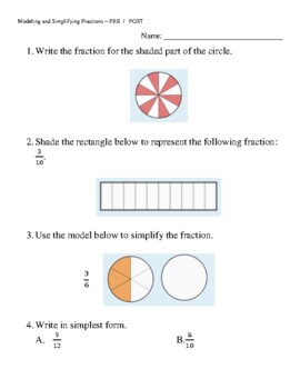 Preview of Modeling and Simplifying Fractions Assessment (Version 2)