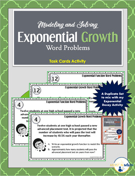 Preview of Modeling and Solving Exponential Growth Word Problems Task Cards Activity