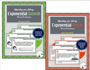 Preview of Modeling and Solving Exponential Growth and Decay Word Problems Task Card Bundle